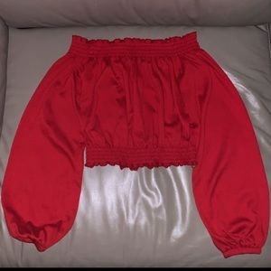 hollister red off the shoulder crop top